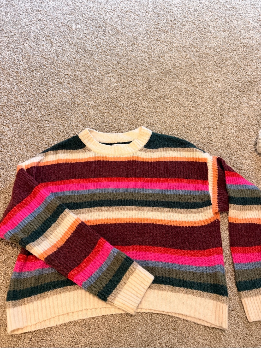 American Eagle Striped Multi-Color Crewneck Sweater